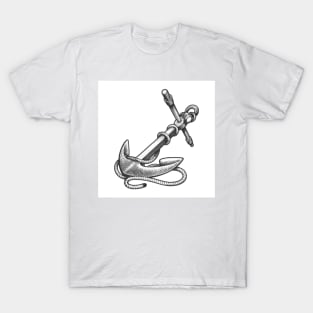 Ship Anchor Tattoo in engraving Style T-Shirt